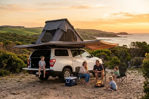 Family sunset at Margaret River campsite